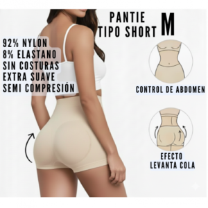 PANTIE TIPO SHORT LEVANTA COLA / FAJON CON CONTROL DE ABDOMEN / COLOR BEIGE / TALLA M