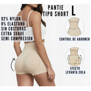 PANTIE TIPO SHORT LEVANTA COLA / FAJON CON CONTROL DE ABDOMEN / COLOR BEIGE / TALLA L