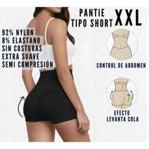PANTIE TIPO SHORT LEVANTA COLA / FAJON CON CONTROL DE ABDOMEN / COLOR NEGRO / TALLA XXL