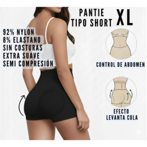 PANTIE TIPO SHORT LEVANTA COLA / FAJON CON CONTROL DE ABDOMEN / COLOR NEGRO / TALLA XL