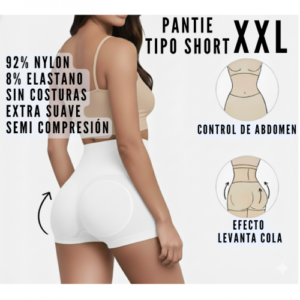 PANTIE TIPO SHORT LEVANTA COLA / FAJON CON CONTROL DE ABDOMEN / COLOR BLANCO / TALLA XXL
