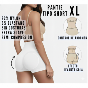 PANTIE TIPO SHORT LEVANTA COLA / FAJON CON CONTROL DE ABDOMEN / COLOR BLANCO / TALLA XL