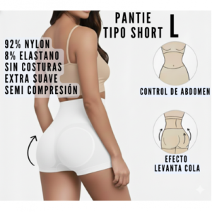 PANTIE TIPO SHORT LEVANTA COLA / FAJON CON CONTROL DE ABDOMEN / COLOR BLANCO / TALLA L