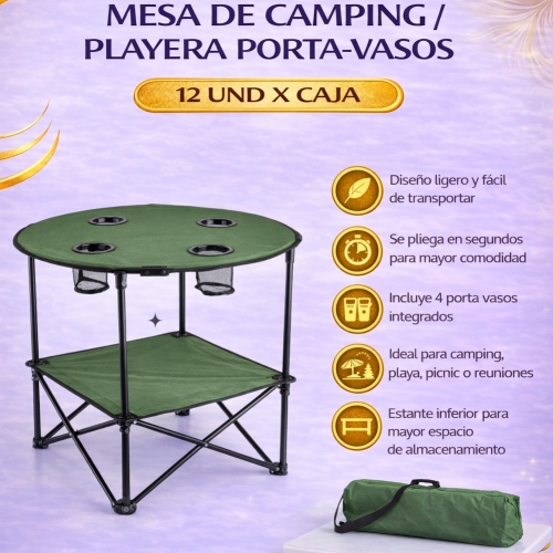 MESA DE CAMPING / PLAYERA PORTA-VASOS 4 (12 UND X CAJA)