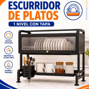 ESCURRIDOR DE PLATOS 1 NIVEL CON TAPA