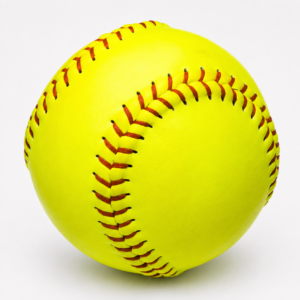 Pelota de softbol amarilla y blanca