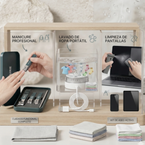 KIT ASEO PERSONAL (LAVADOR PORTABLE - KIT UÑAS - LIMPIADOR PANTALLAS Y CELULARES)