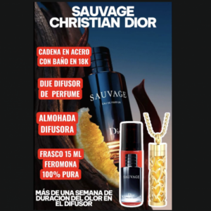 Cadena acero baño 18K con difusor y fragancia tipo Sauvage