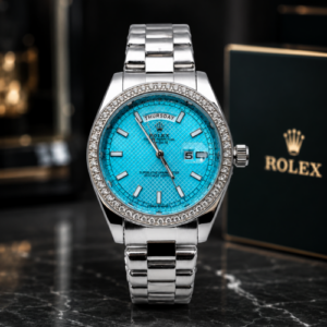 Reloj réplica tipo Rolex Day-Date Baguette - Plateado/Azul