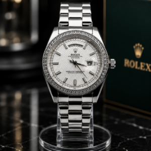 Reloj réplica tipo Rolex Day-Date Baguette - Plateado/Blanco