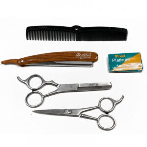 Kit de barbería con navaja y tijeras