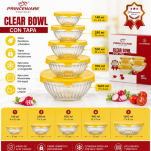 SET DE 5 BOWLS DE VIDRIO CON TAPA