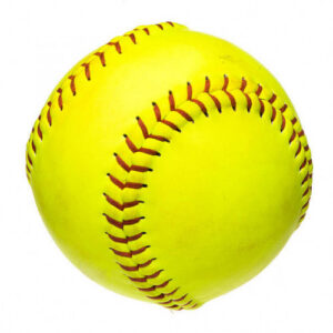 Pelota de softbol amarilla y blanca