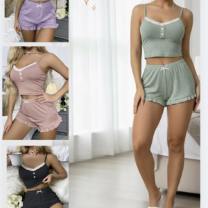 Set de pijamas 2 piezas sexy lencería talla XL negro