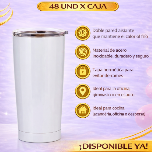 TERMO DE CAFÉ DE 600ML BLANCO ACERO INOXIDABLE (48 UND X CAJA)